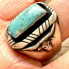 Navajo Longhorn Turquoise Mens Ring Sz 10.5 Sterling Unsigned David Lopez Native