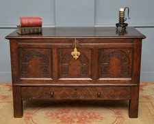 Charming 17th Century Carved Oak Mule Chest