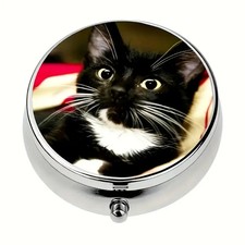 Cat Themed Round Pill Box -