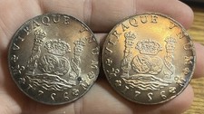 LOT OF 2 1756 8 Reales CONTEMPORARY COMMEMORATIVE Spanish Pillar Dollar Mexico