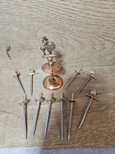Vintage Toledo 10 Mini Sword Brass Gold Cocktail Swords Picks & Holder