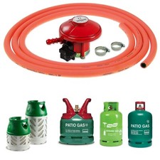 PATIO GAS BOTTLE REGULATOR 3m ORANGE FLEXIBLE HOSE 27mm CYLINDER CLIP ON 37mbar