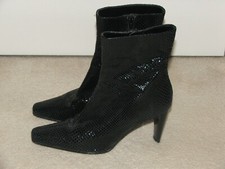 Jane Shilton Vintage Black Patent Snake Skin Effect Boots Zipped Size 5 1/2