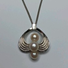 MIKIMOTO STERLING SILVER 925 AKOYA PEARL NECKLACE PENDANT & 17" CHAIN VINTAGE 