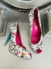 RED OR DEAD LEATHER MULTI COLOUR VERY HIGH HEEL STILETTO PEEP TOE SHOES-SIZE:7