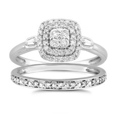 H Samuel 9 Carat White Gold 0.33 Ct Diamond 2 Ring Perfect Fit Bridal Set Size K