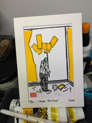 Original linocut print deaf - original,