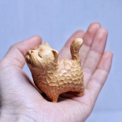 Tiny cat sculpture hand - tiny, hand-carved