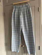 Green Lamb Tartan Plaid Ladies Golf Trousers Size 12 Pale Blue Yellow Pockets