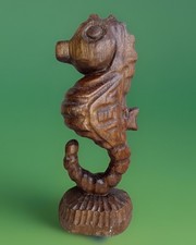 Cute Vintage Hand Carved Wooden Seahorse Ornament Beach Seaside Nautical