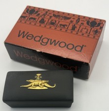 Rare Wedgwood Gilded Black Basalt Jasperware Oblong Candy Box Original Box