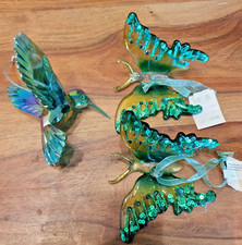 3 Gorgeous Christmas Tree Ornaments Resin Hummingbird & 2 Glass Butterflies