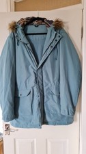 Cotton Traders Duck Egg Blue Coat. Fur Hood, Half and Half Fleece Lining.