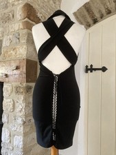 Jean Paul Gaultier Fuzzi Cross Back Black Stretch Mini Dress Size 8 10 40