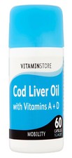 COD LIVER OIL 500mg 60 CAPSULES WITH VITAMINS A + D FISH OIL MOBILITY UK STOCK