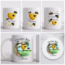 Personalised Queen Bee Floral Honey Bumble Bees Mug, Coaster or Mug & Coaster
