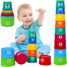 Stacking toy Baby Kids 11 Piece Cups Bath Stackers Pre school Learning Shapes