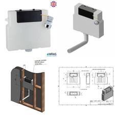 Slimline Dual Flush Concealed Cistern Chrome Round Push Button Toilet WC-Cable 