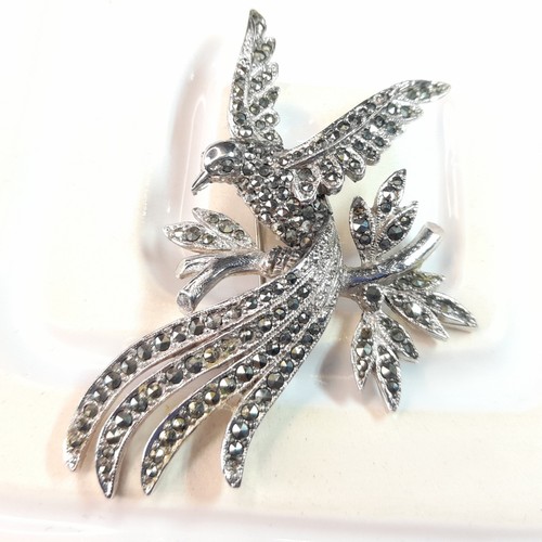 Vintage marcasite bird brooch - marcasite,