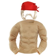 HOGAN WRESTLER ACCESSORIES MUSCLE CHEST WIG TACHE & BANDANA 1980'S FANCY DRESS