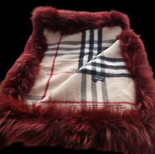 Vintage Authentic BURBERRY LONDON 100% Cashmere real Fur Trim Shawl Wrap RARE