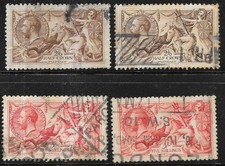 GB King George V Stamps 1913/1918 2/6d Brown x 2 and 5/- Red x 2 Seahorse r17008