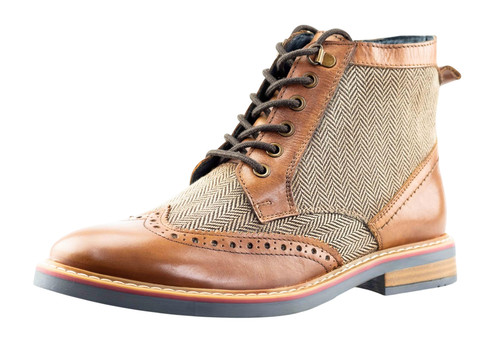 Mens brown leather herringbone - mens,