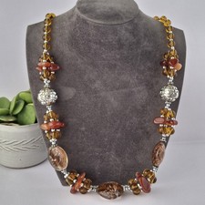 Chunky Amber Glass & Carnelian Bead Necklace Warm Bohemian Jewellery