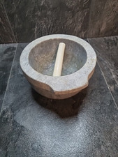 Possible Antique Stone Mortar & Ceramic Pestle - Granite Apothecary Herb Grinder