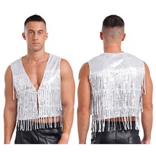 UK Men Glitter Sequin V Neck