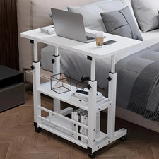Height Adjustable Multi-Tier Rolling Sofa Side Table with Storage Shelves -