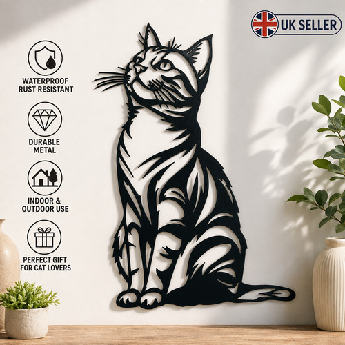 Cat metal wall art - metal, black