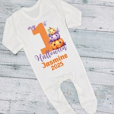 Personalised Pumpkin Halloween 2025 Baby Bib Vest Grow Romper T-Shirt