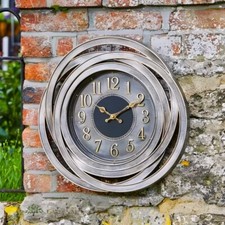 Outdoor Garden Wall Clock Large 50cm Battery Silver Indoor Round Plastic Home