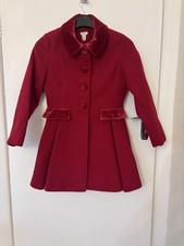 Monsoon Size 11-12 Velvet Collar Pleat Coat Red Traditional Smart New Princess