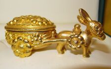 Vintage Donkey Cart/Carriage&Mini Tongs Gold Plate Pill/Trinket Mini Box,SIGNED 