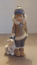 Vintage Lladro Figurine Little Eskimo Boy With Polar Bear Cub 5238 Retired Spain