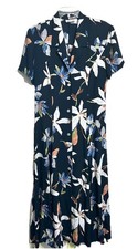Vintage 90’s Gerry Weber Maxi Shirt Dress Size 8 Blue Floral Button Front