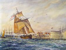 Original watercolour, 'Naval Cutter leaving Portsmouth', 1996, David Beer b1936