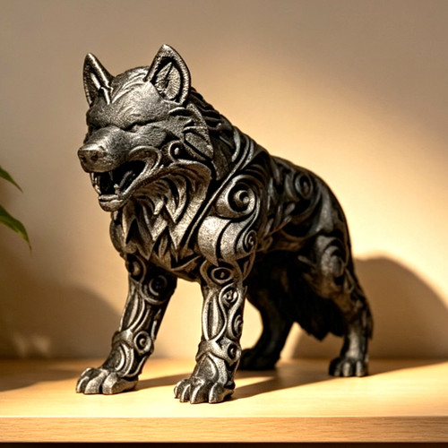 Black wolf figurine sculpture - wolf,