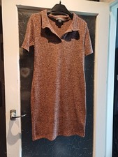 Primark Size 14 Dress Knee Length Bodycon Short Sleeve Collared Ribbed