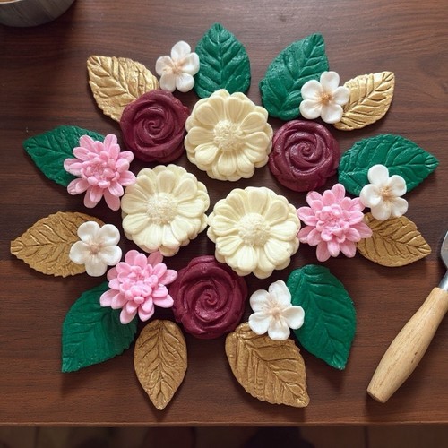 Fondant flowers cake - flowers, toppers