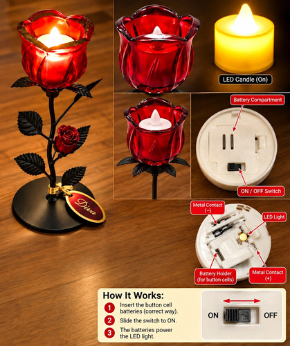Red rose flower led tea - led, light
