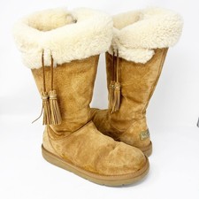 UGG Women's Plumdale Sheepskin Chestnut Suede Knee-High Boots Size 9