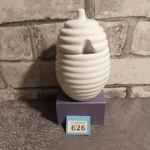 White ceramic lidded honey - ceramic,