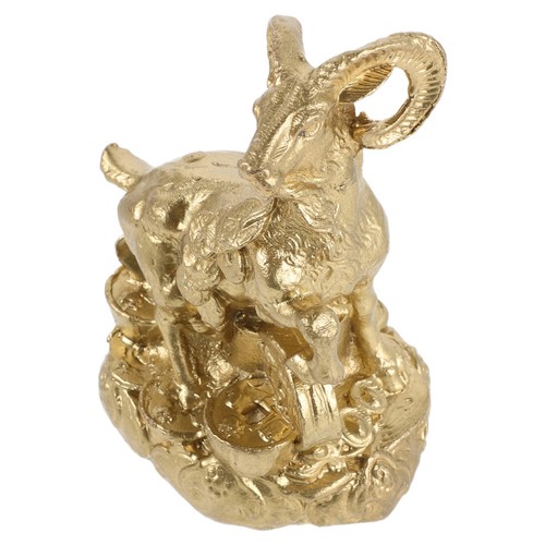 Miniature brass goat statue - brass,