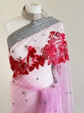 baby Pink Saree Material Wedding net Silver Wedding fabric bridal party fancy?