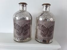 2 Glass vases Decorative Bottles Silver/Mercury Art table Modern Set flower cork