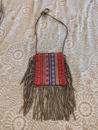 Leather beaded fringe bag - beaded,