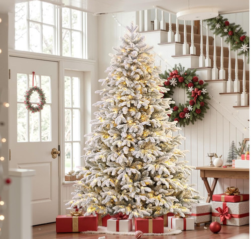 7ft pre lit snow flocked - snow,